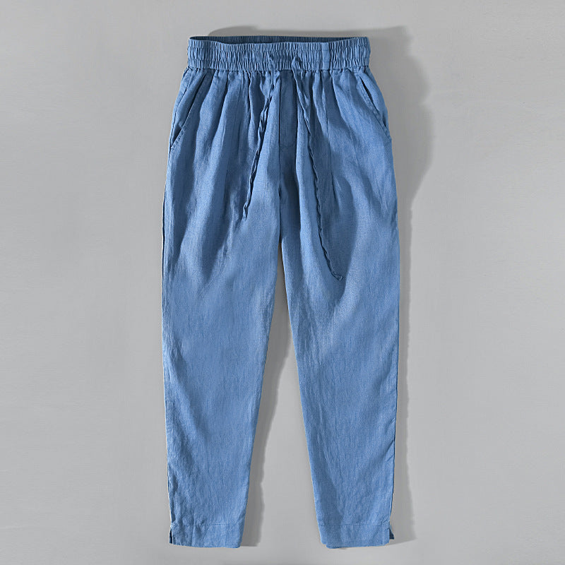 Summer Linen Ankle Pants, Casual Loose Linen Tapered Pants