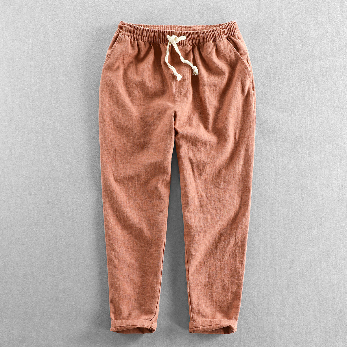 Summer elastic waist cotton linen pants, loose casual linen pants