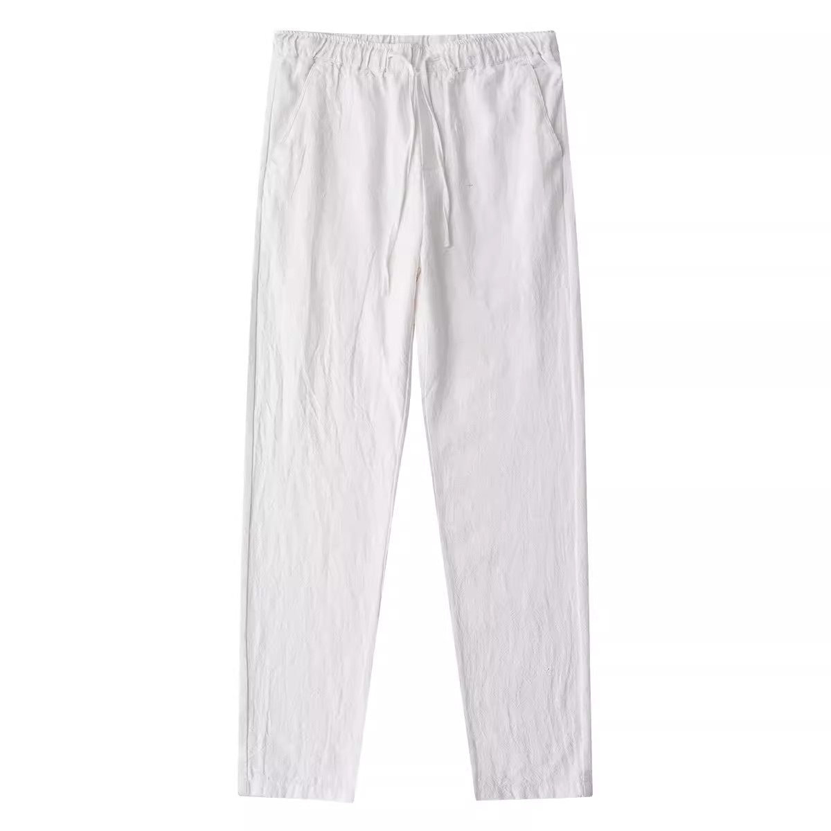 Men's Summer Cotton Linen Pants, Elastic Waist Loose Casual Cotton Linen Ankle Pants