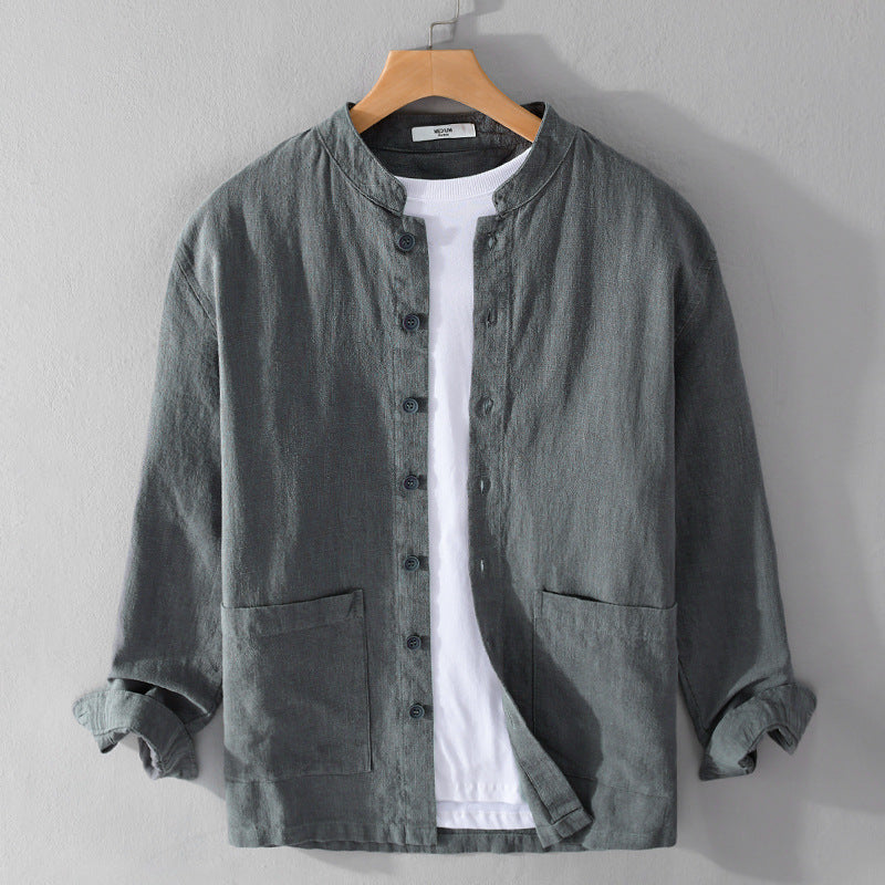 Stand-up collar cotton linen jacket, casual men's linen jacket