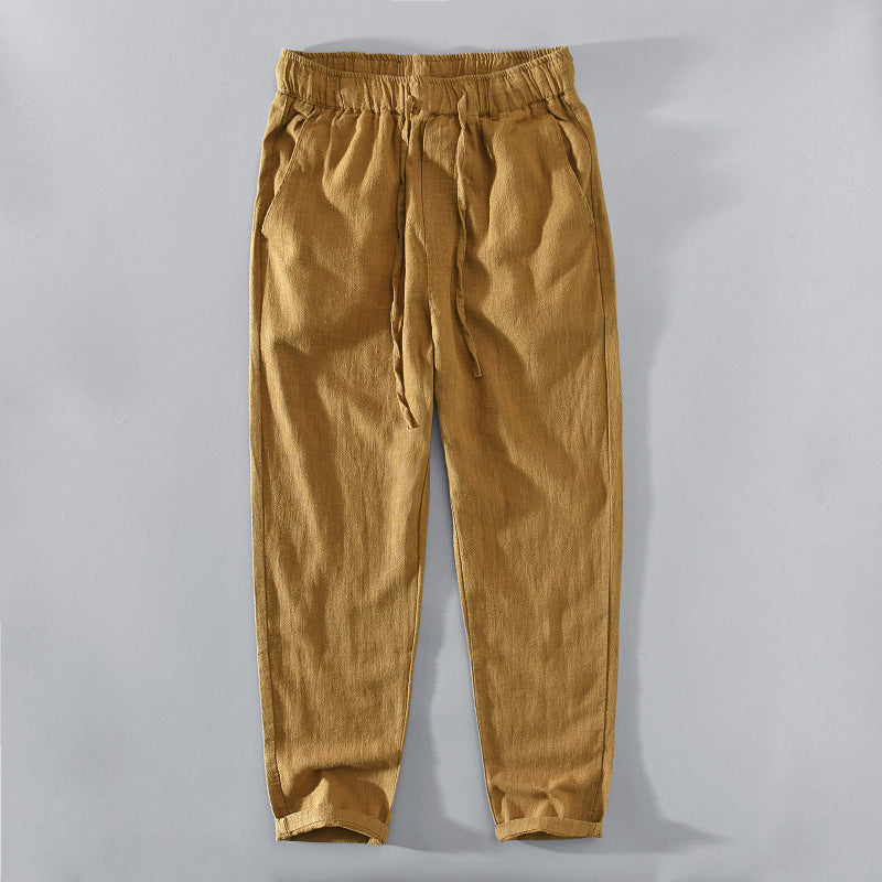 Elastic waist summer pants, cotton linen ankle pants,