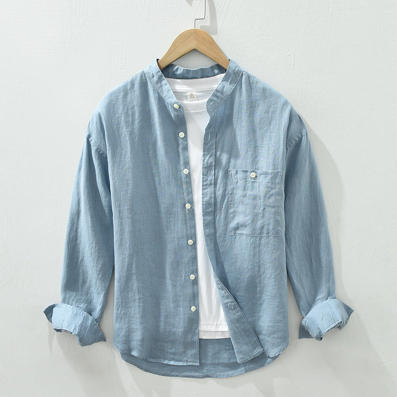 100% linen long sleeve shirt, summer loose 100% linen shirt.