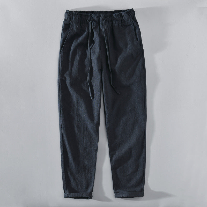 Elastic waist summer pants, cotton linen ankle pants,