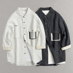 100% linen shirt, men's loose casual linen shirt