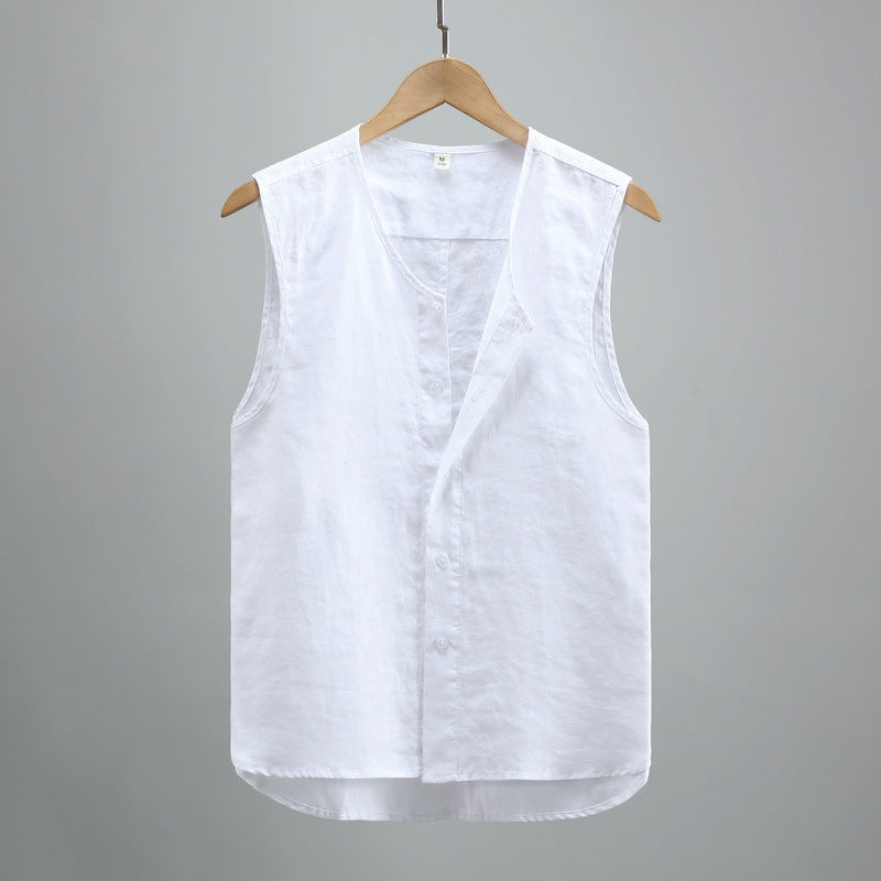 Summer Sleeveless Linen Shirt, Sleeveless Linen Vest