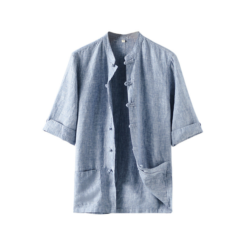 Casual half sleeve linen shirt, vintage men's linen shirt