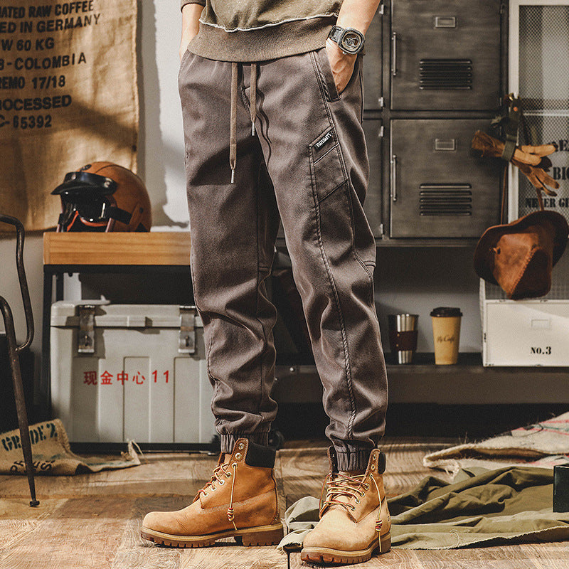 Cargo pants,men's casual elastic waist cotton workwear ankle pant,cotton casual harem pants