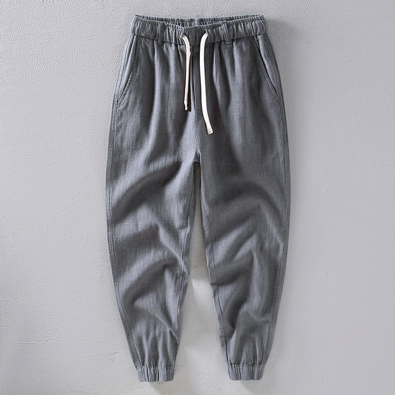 Summer cotton linen tapered pants, men's loose cotton linen ankle pants