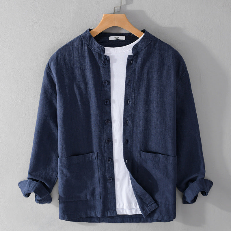 Stand-up collar cotton linen jacket, casual men's linen jacket