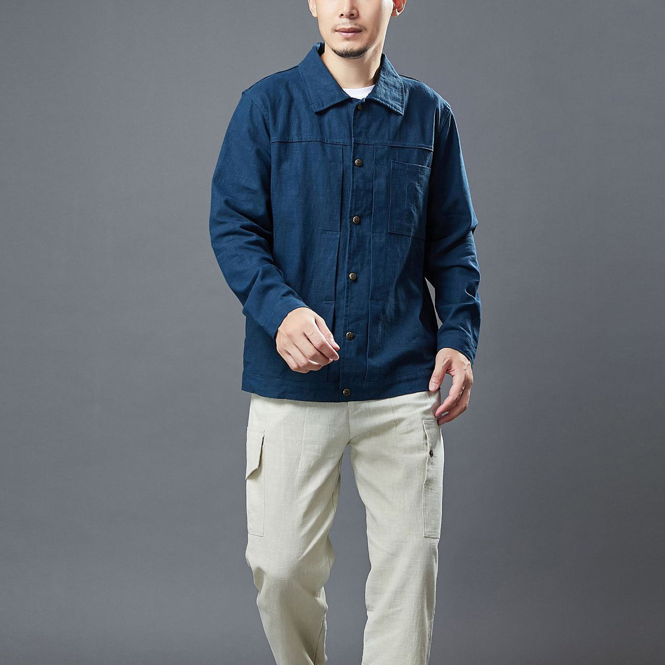 Cotton Linen Casual Jacket, Men's Long Sleeve Jacket