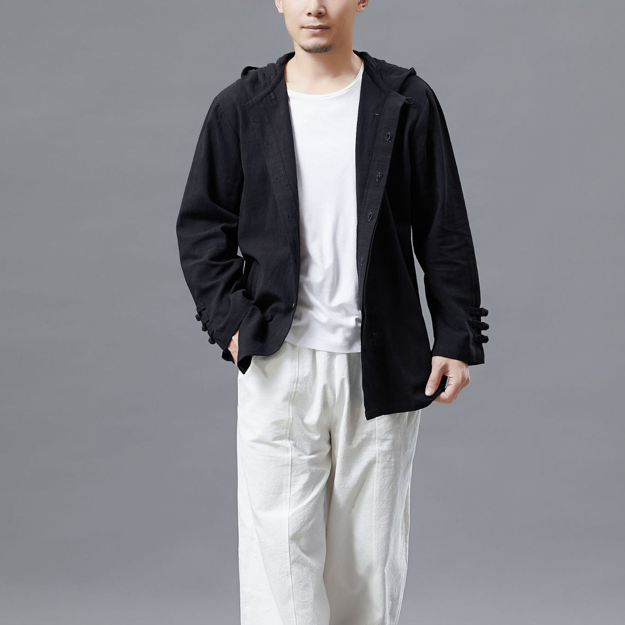 Chinese Cotton Linen Casual Hooded Jacket, Chinese Frog Button Jacket, Bruce Lee Kung Fu Jacket