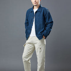 Cotton Linen Casual Jacket, Men's Long Sleeve Jacket