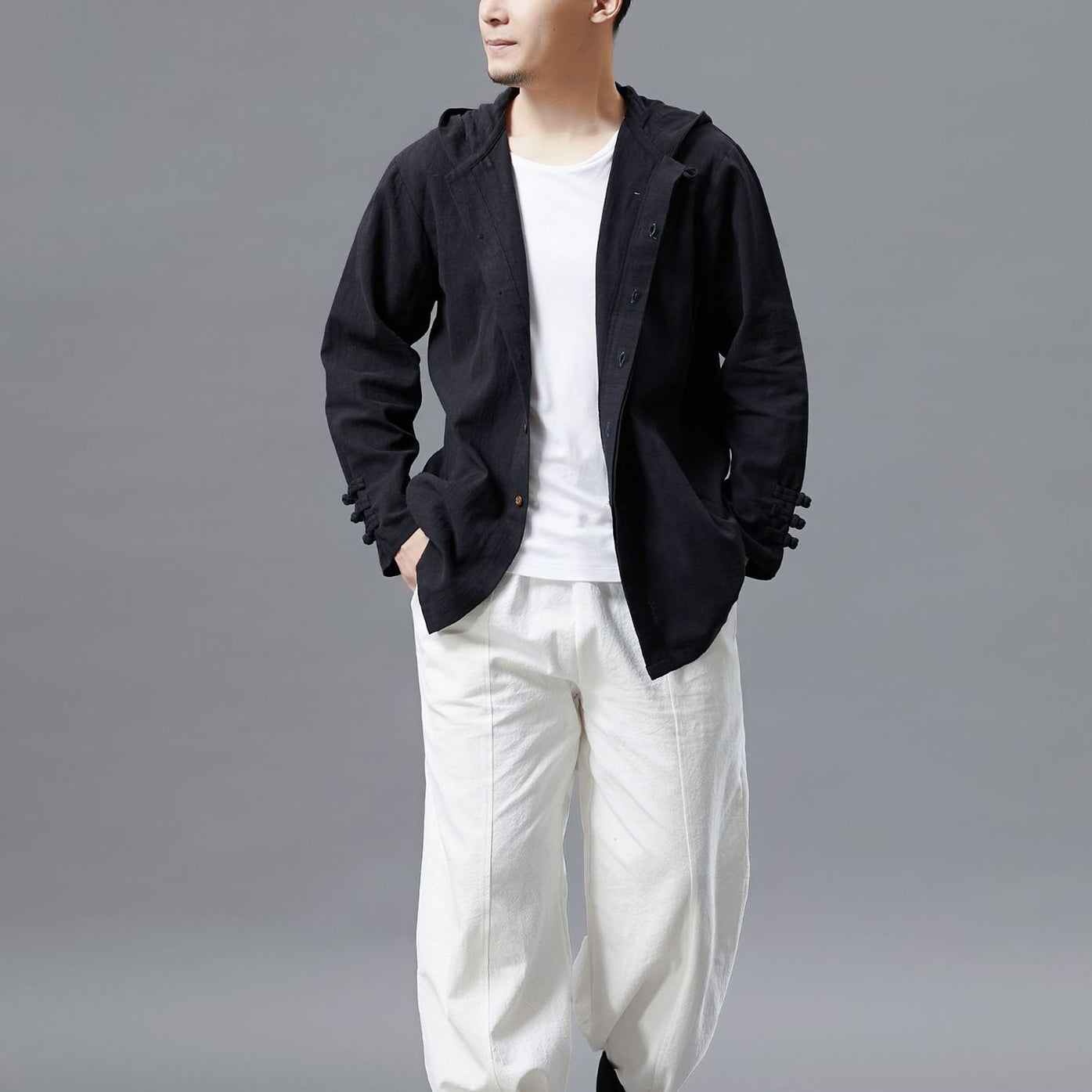 Chinese Cotton Linen Casual Hooded Jacket, Chinese Frog Button Jacket, Bruce Lee Kung Fu Jacket