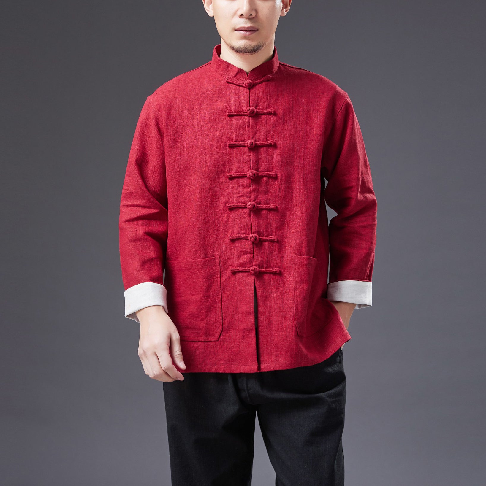 Stand-up Collar Frog Button Cotton and Linen Jacket, Vintage Chinese Bruce Lee Kung Fu Jacket