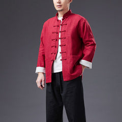 Stand-up Collar Frog Button Cotton and Linen Jacket, Vintage Chinese Bruce Lee Kung Fu Jacket