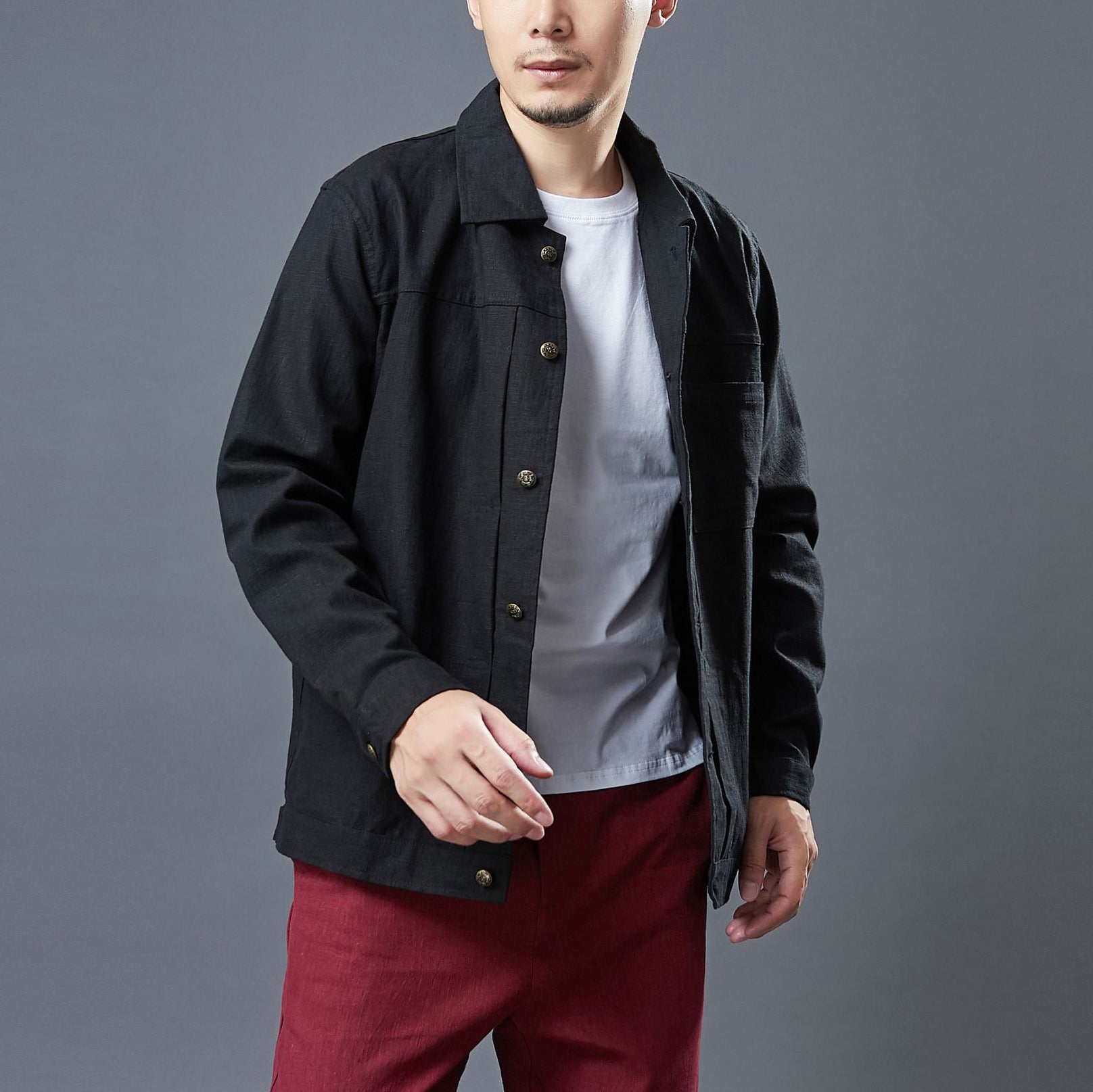 Cotton Linen Casual Jacket, Men's Long Sleeve Jacket